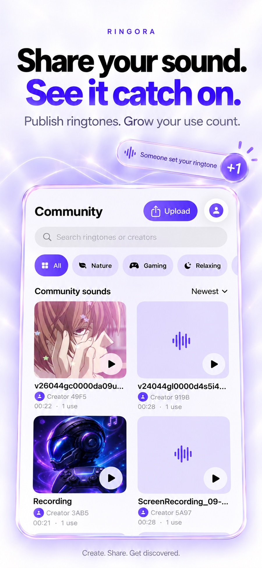 Share your sound. See it catch on. Ringora Community