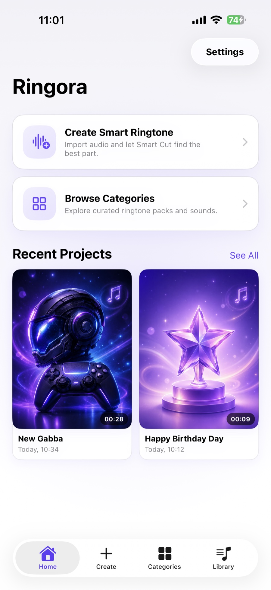 Ringora home screen