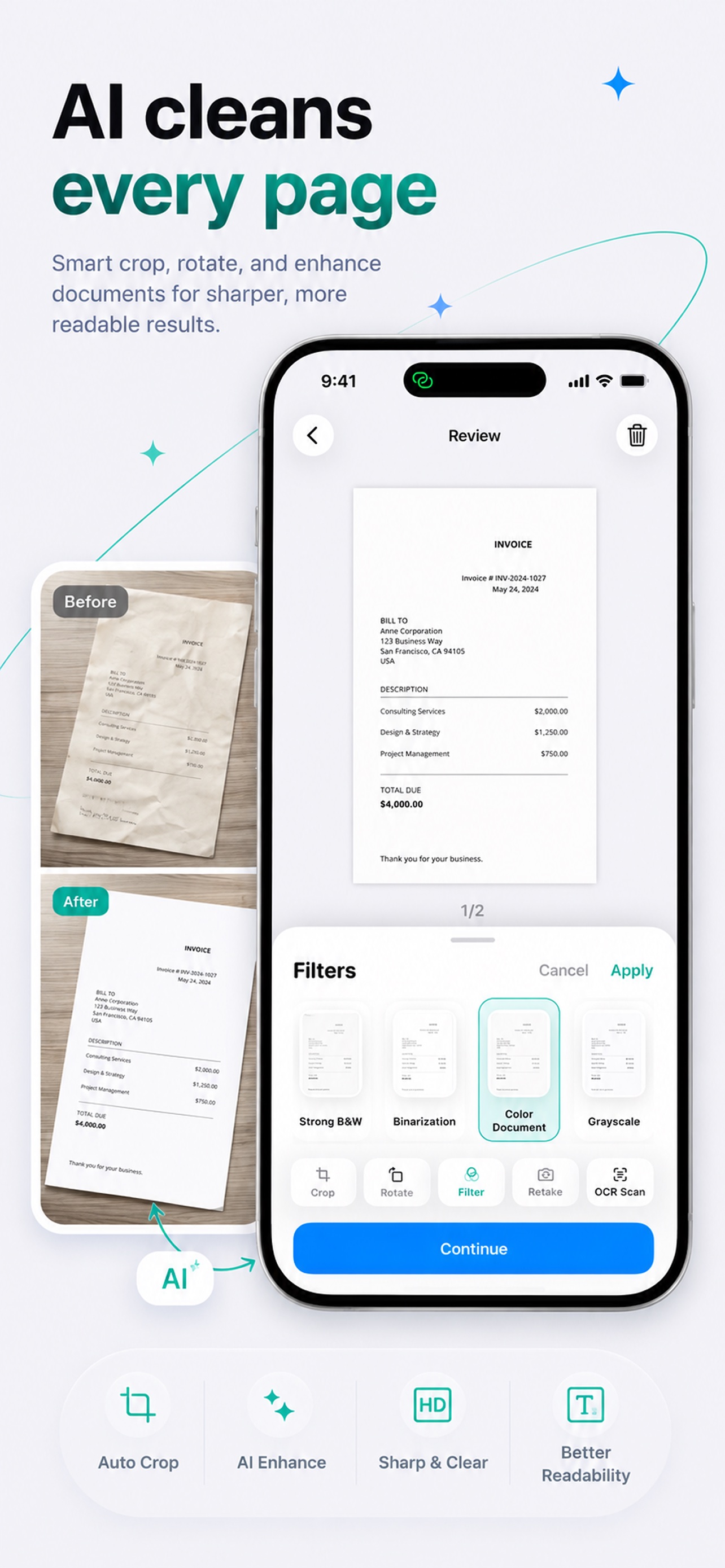 Scanora document filters and automatic cleanup