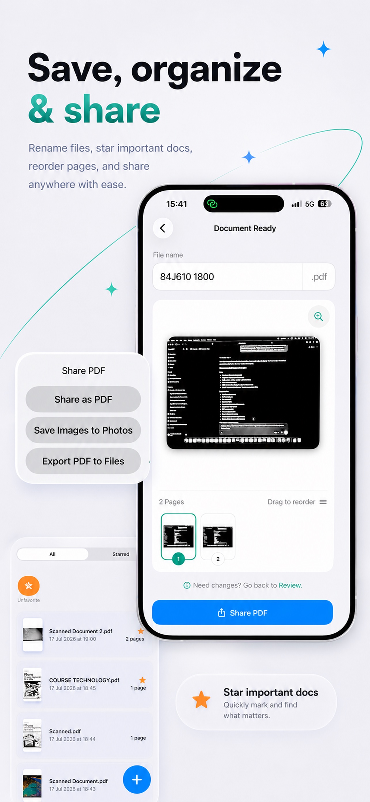 Scanora PDF organization and sharing options